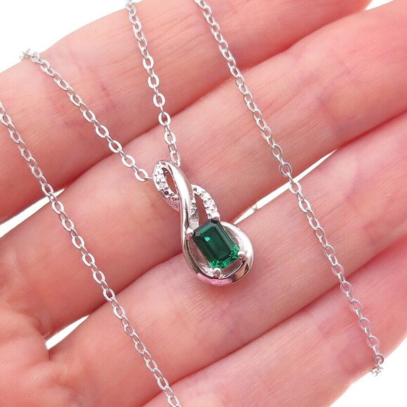 Unbranded Jewelry - Sun 925 Sterling Silver Real Diamond Chrome Diopside Infinity Chain Necklace 18"